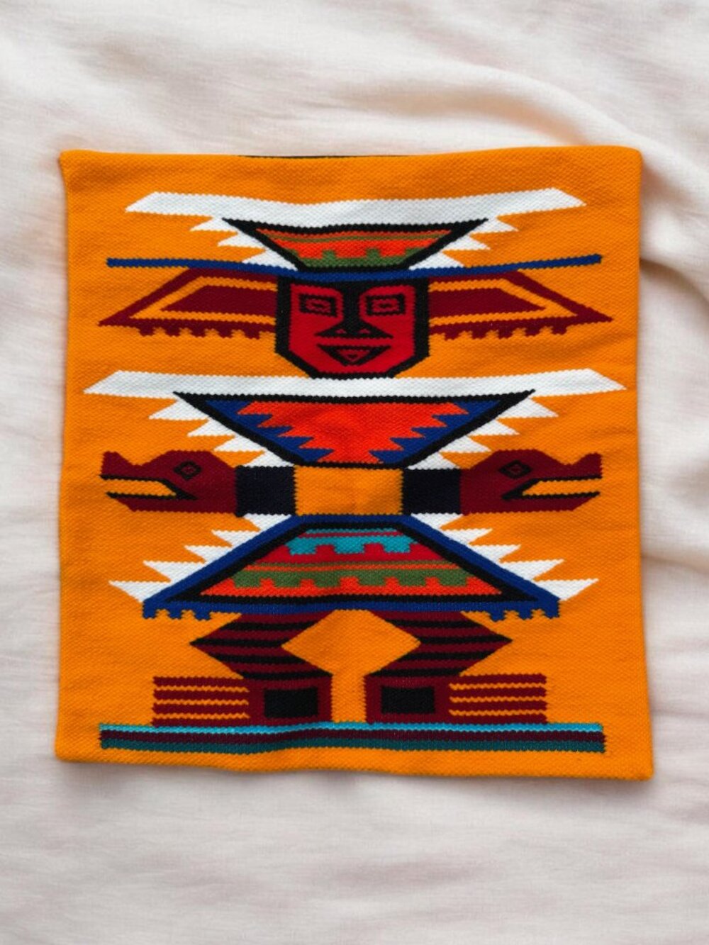 Boho Wool Golden Yellow Woven Pillow Cover, Ethnic Native Folk Art Throw Case